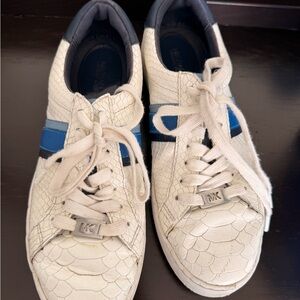 Michael Kors Cream Leather Sneakers with Blue Accent